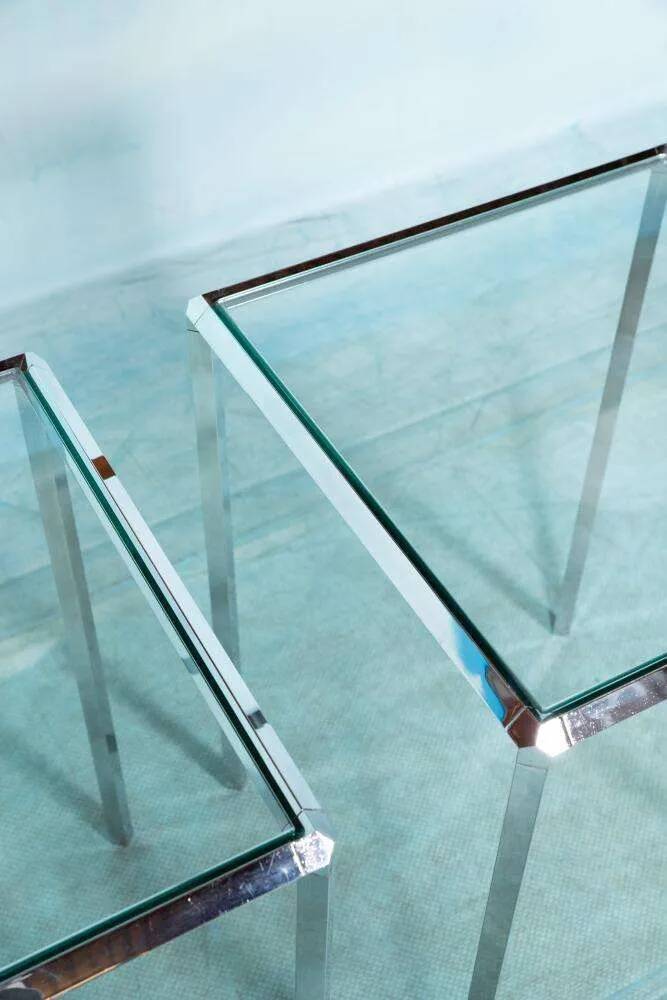 Vintage Herman Miller glass & chrome side tables, Converta