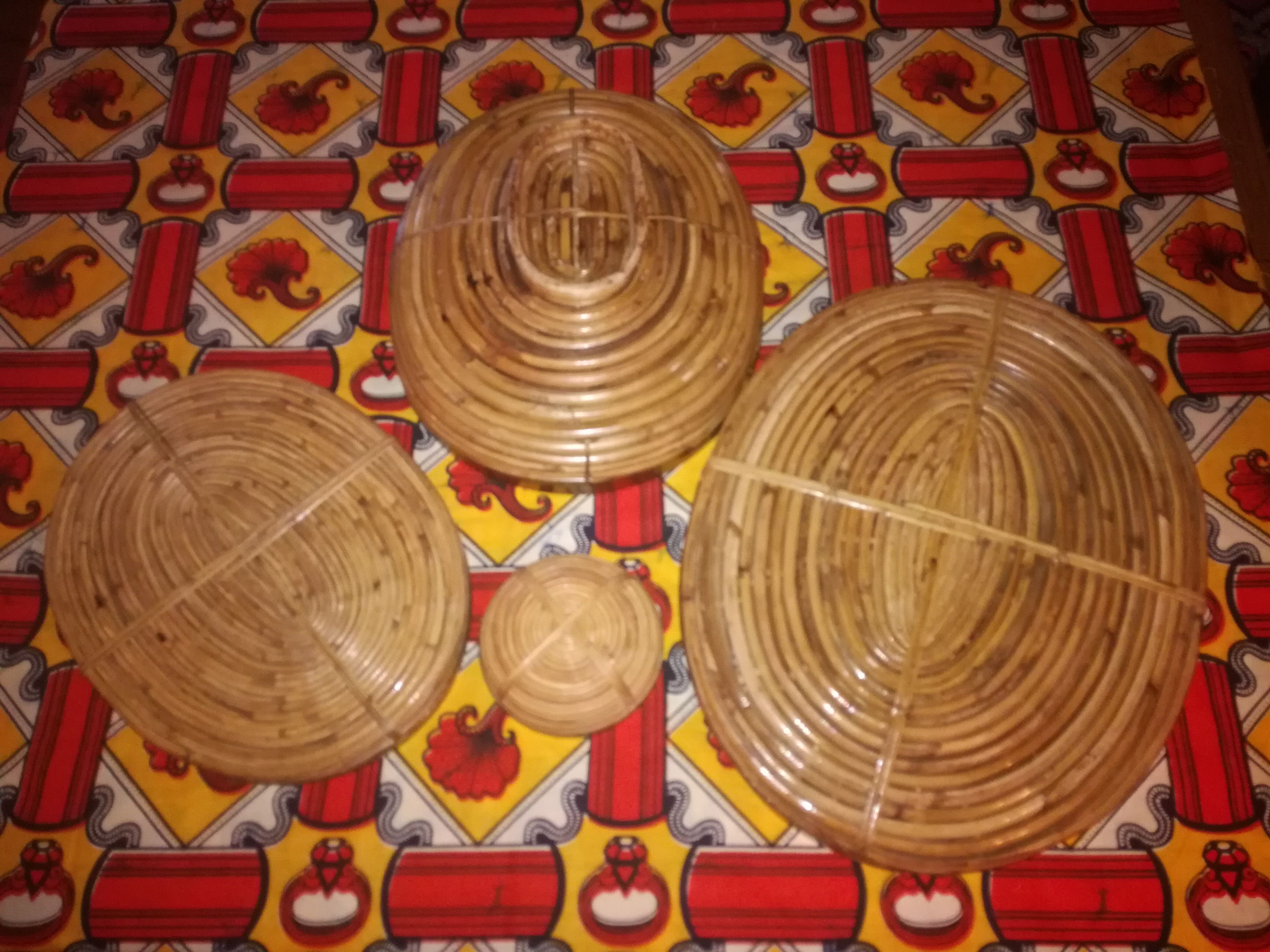 Set of bamboo and brass dishes