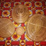 Set of bamboo and brass dishes