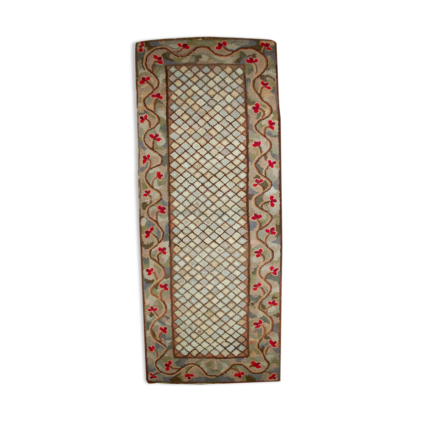 Old American Carpet Hooked handmade 88cm x 210cm 1880s, 1B509