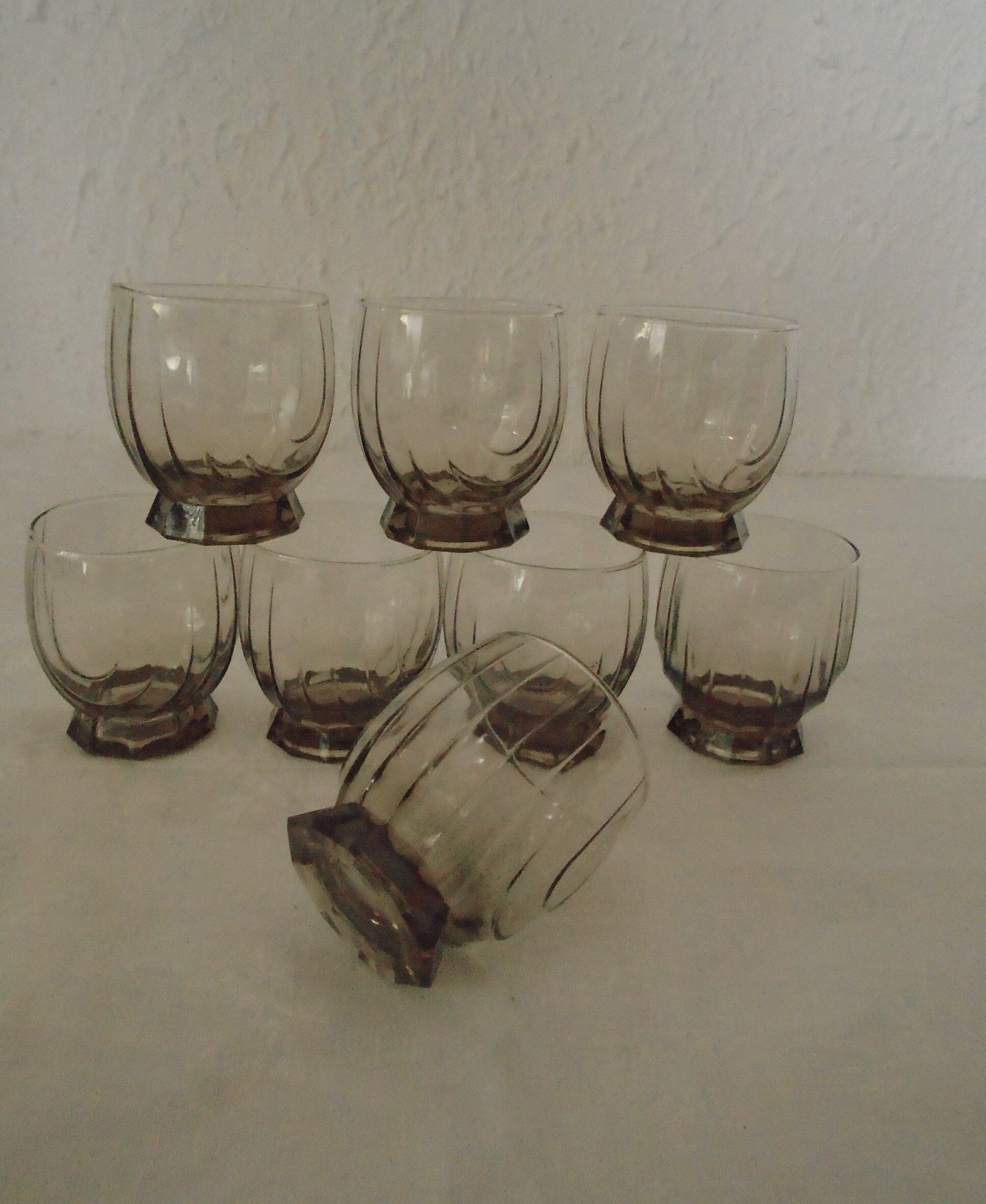 8 vintage smoked grey cup glasses
