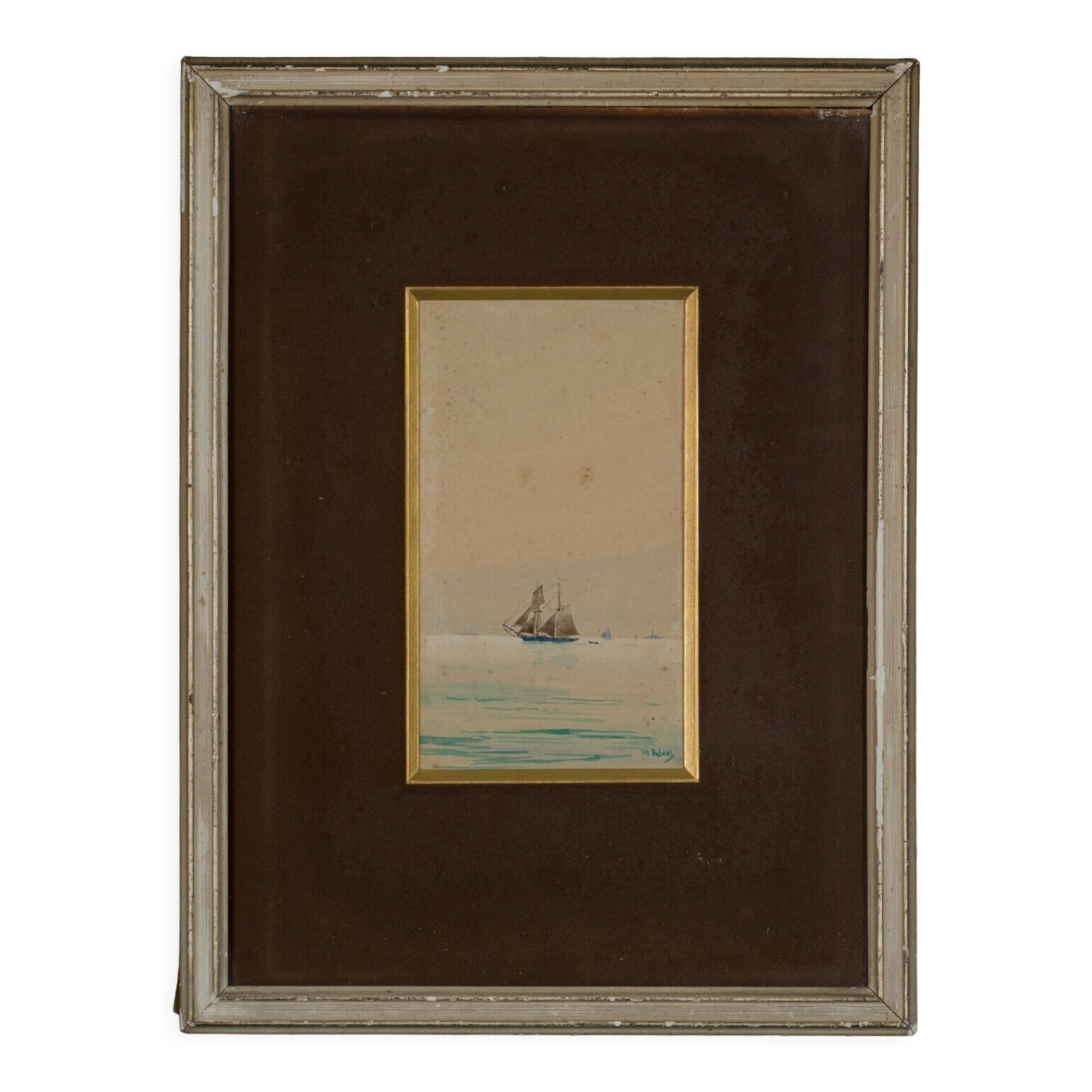 Watercolor on paper by Belval Sailboat 3 masts XXth