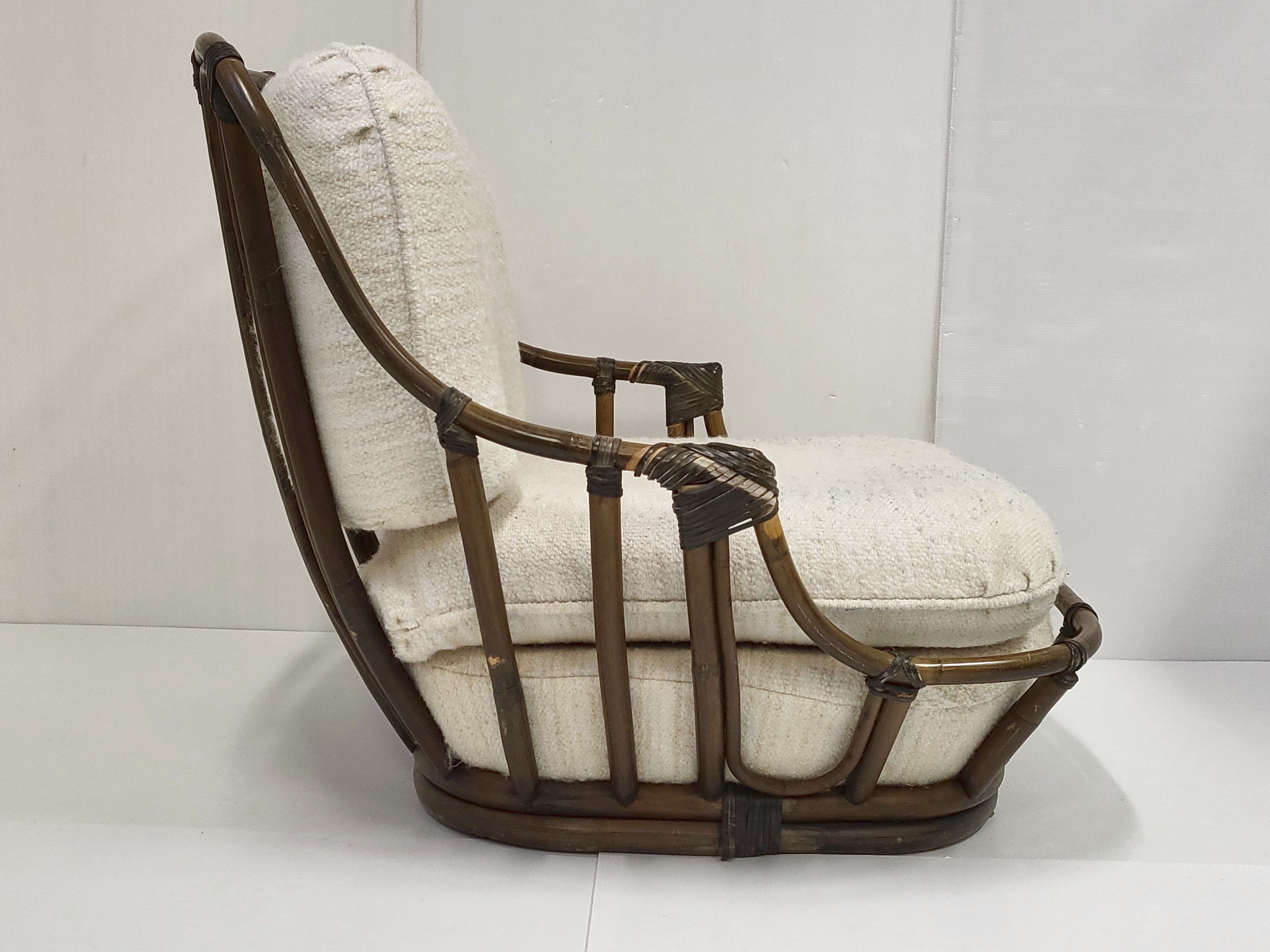 Fauteuil en rotin & laine vintage