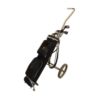 Vintage cart, bag and golf clubs