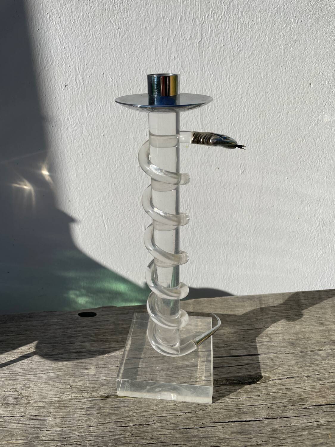 Silver-plated metal candlestick signed Alessandro Albrizzi 1970