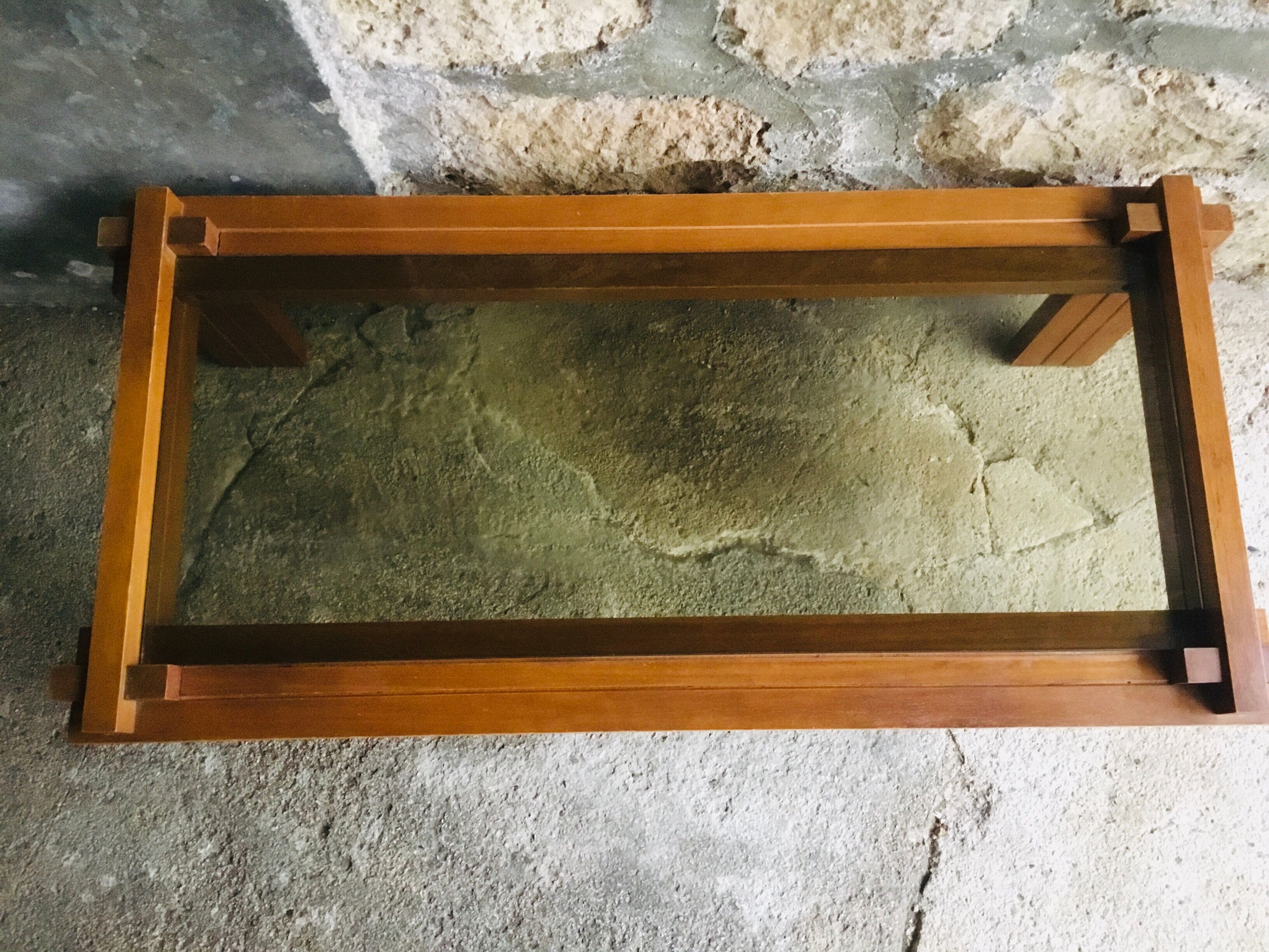Modernist rectangular coffee table wood and glass - vintage - 1960s