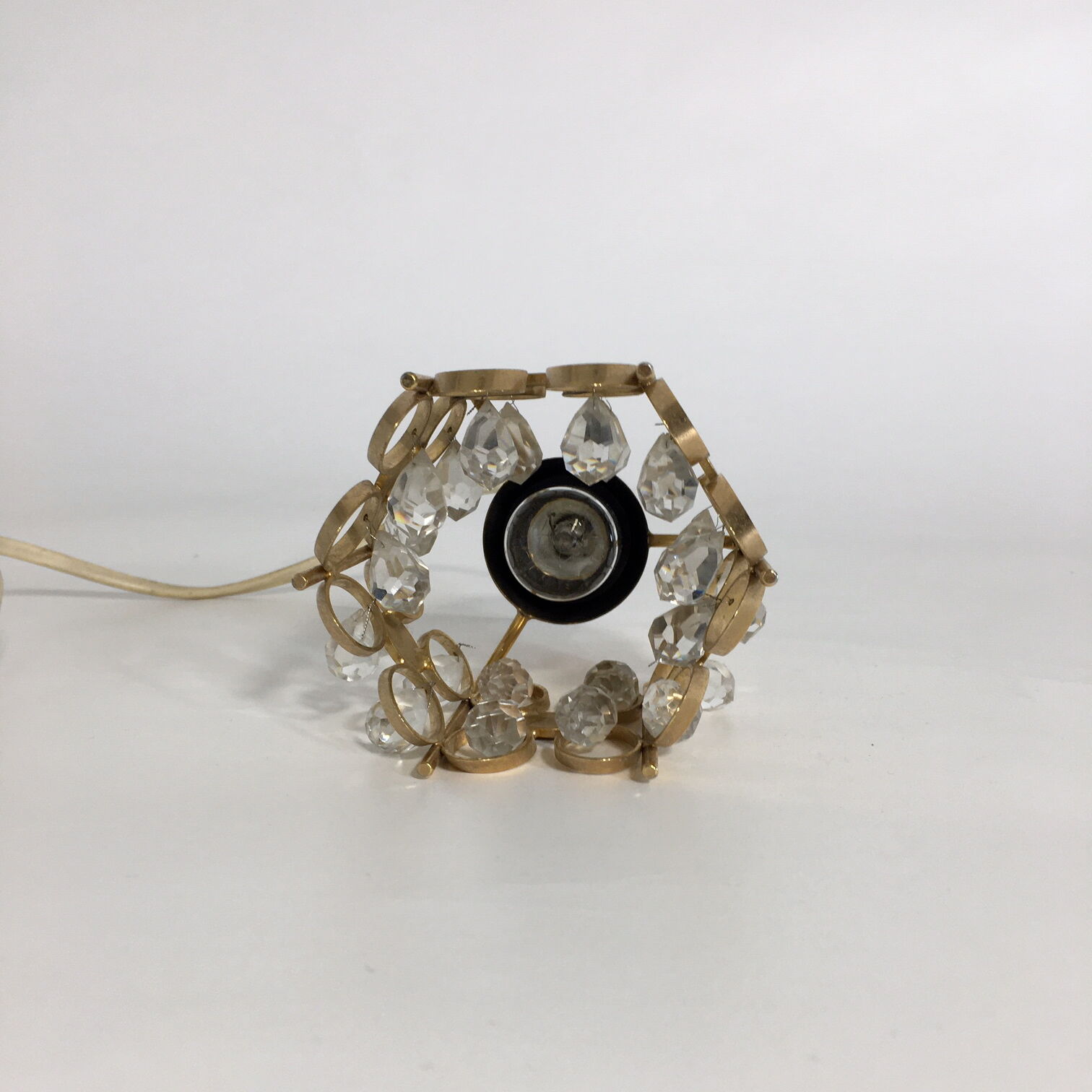 Two pendant lights in gilded brass and crystal, by Palwa, design 1960