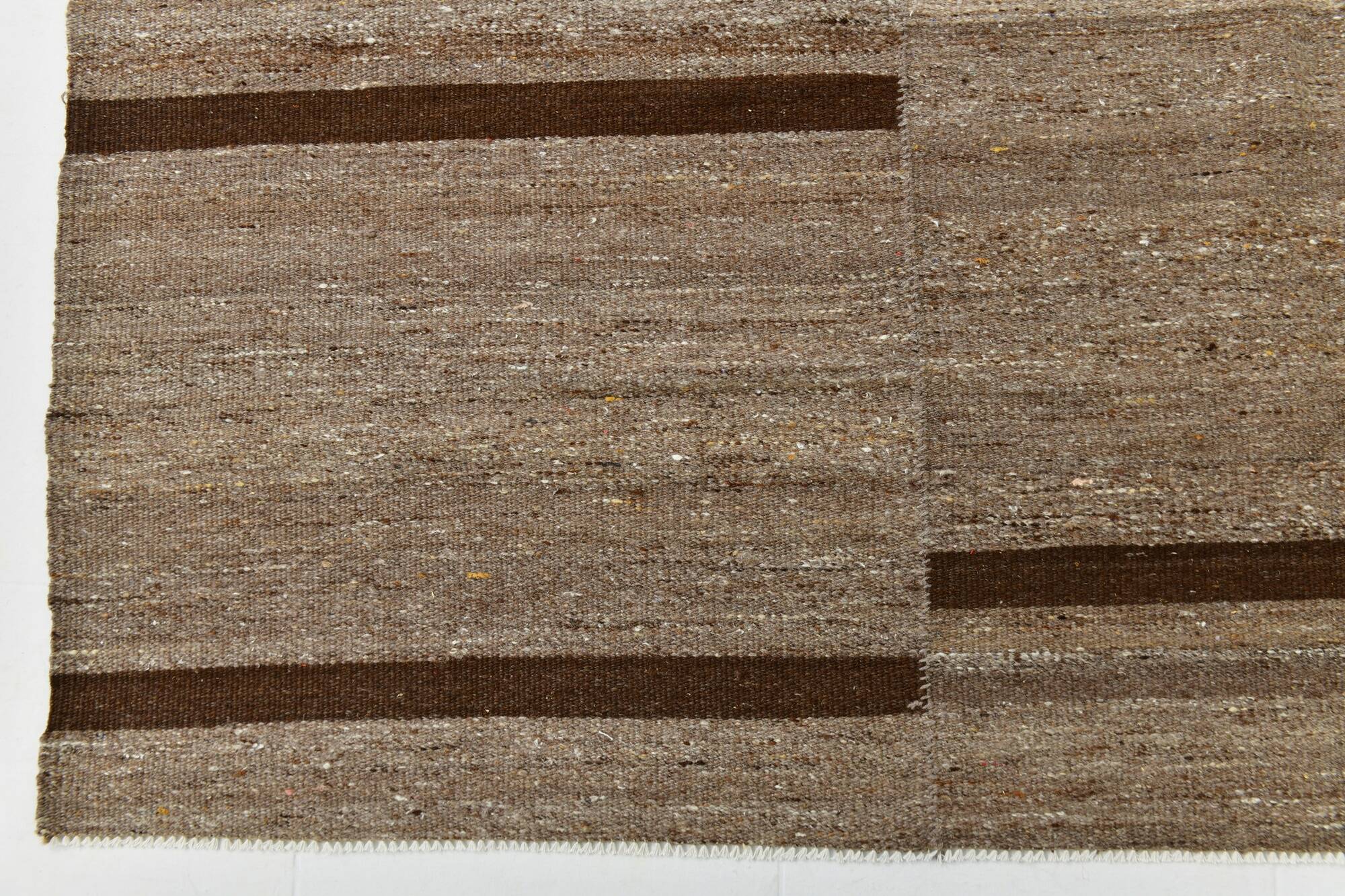 Dark Brown Striped Ethnic Kilim Rug, 224x297Cm