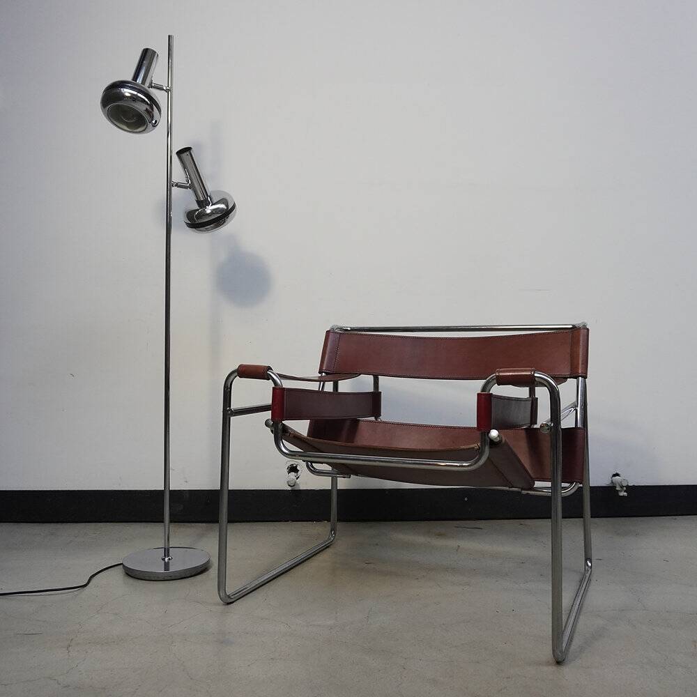 Lampadaire à deux têtes en chrome, années 1970