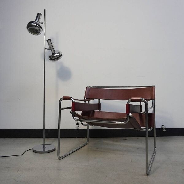 Lampadaire à deux têtes en chrome, années 1970