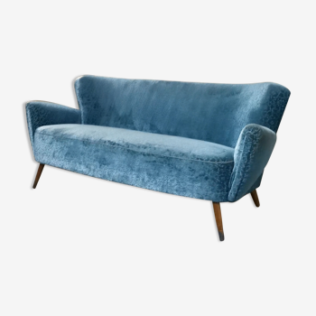 Canapé sofa années 50 60 bleu gris