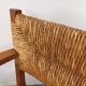 Suite de 2 fauteuils brutalistes vintage en bois de chêne et paille