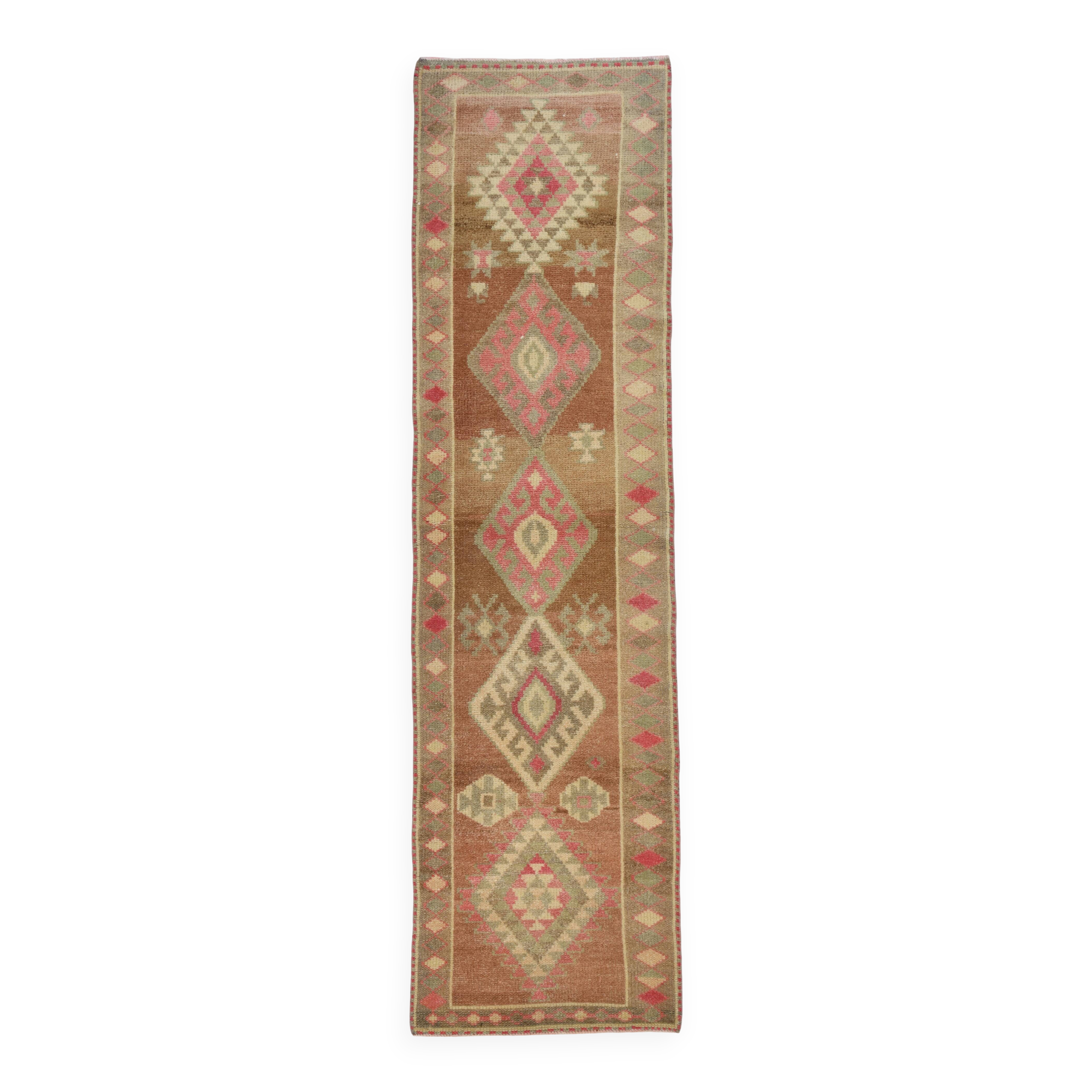 Brown Pink Classic Persian Runner Rug, 83x308Cm