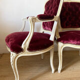 Pair of Louis XV style upholstered velvet armchairs