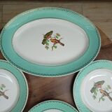 Lot 1 large oval dish and 3 bird plates Green background
