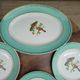 Lot 1 large oval dish and 3 bird plates Green background