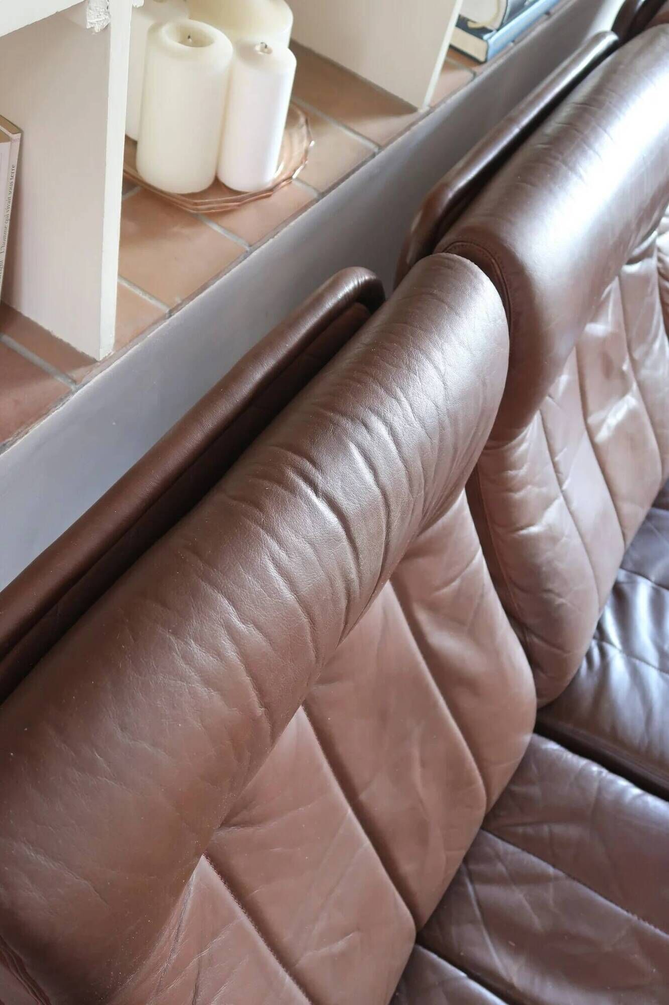 Brown leather 3-seater sofa, Sven Ellekaer for Skipper, 1982.