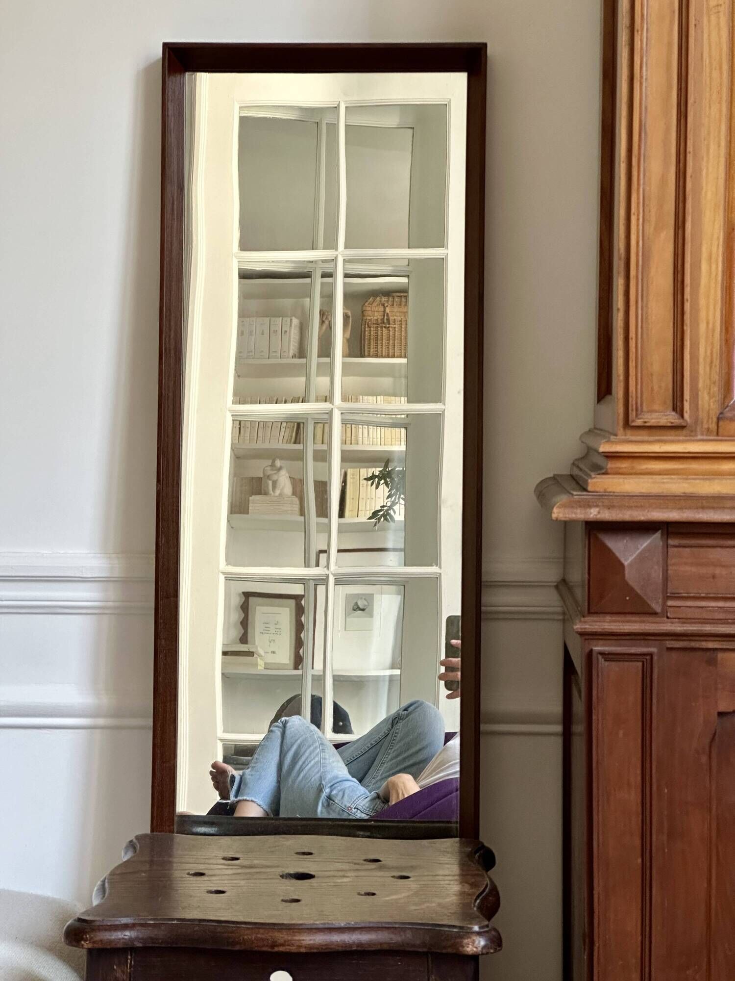 Scandinavian teak mirror — 123 x 32 cm