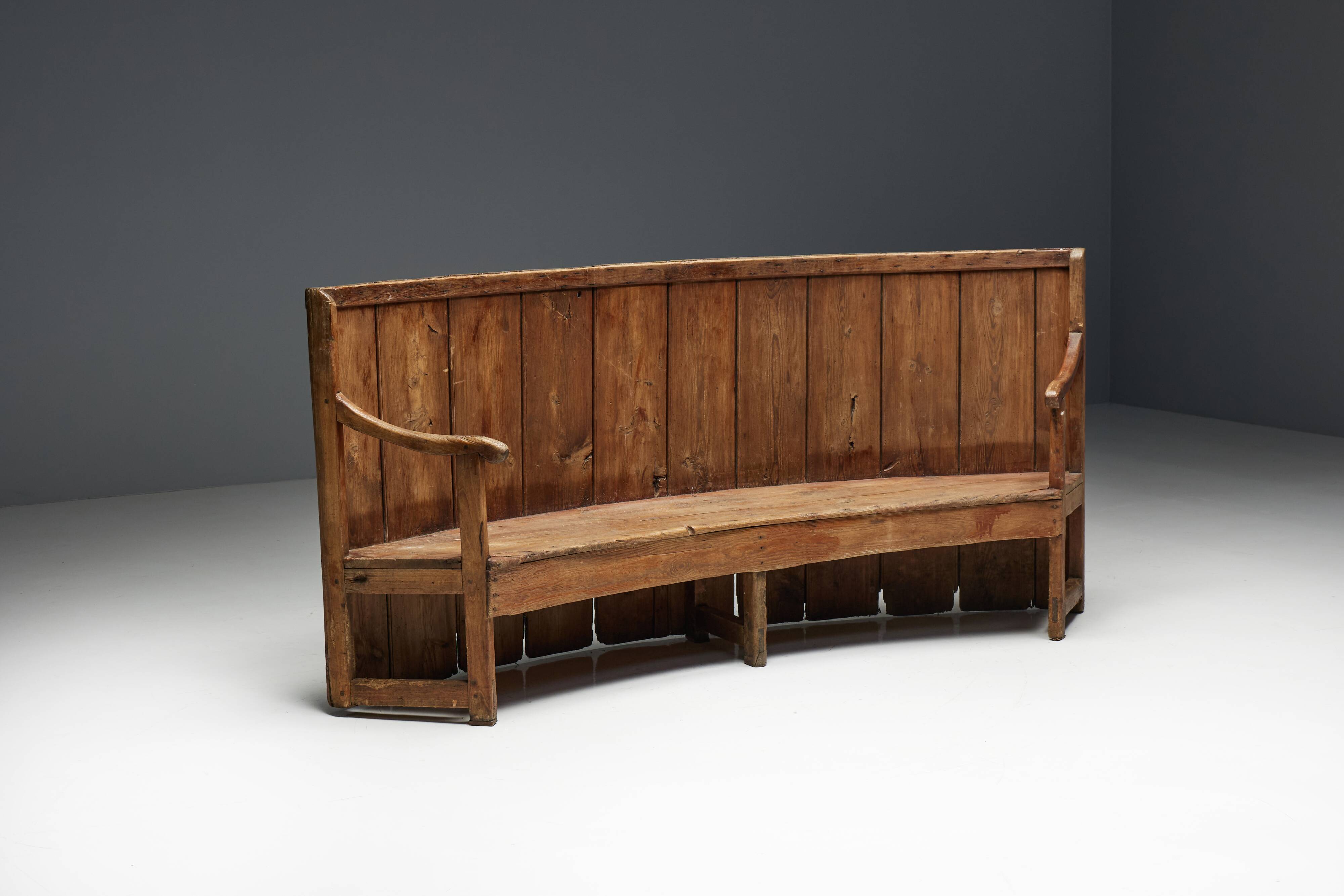 Rustic High-Back Tavern Settle, England, 18th Century