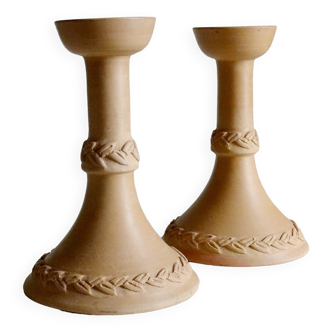 Duo of vintage terracotta candle holders