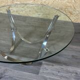 Table basse en métal chromé et verre fumé par Werner Lindner pour Bacher Space Age