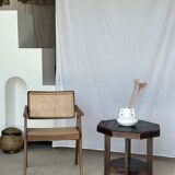 Pedestal table or small octagonal side table quadripod base with modernist spacer