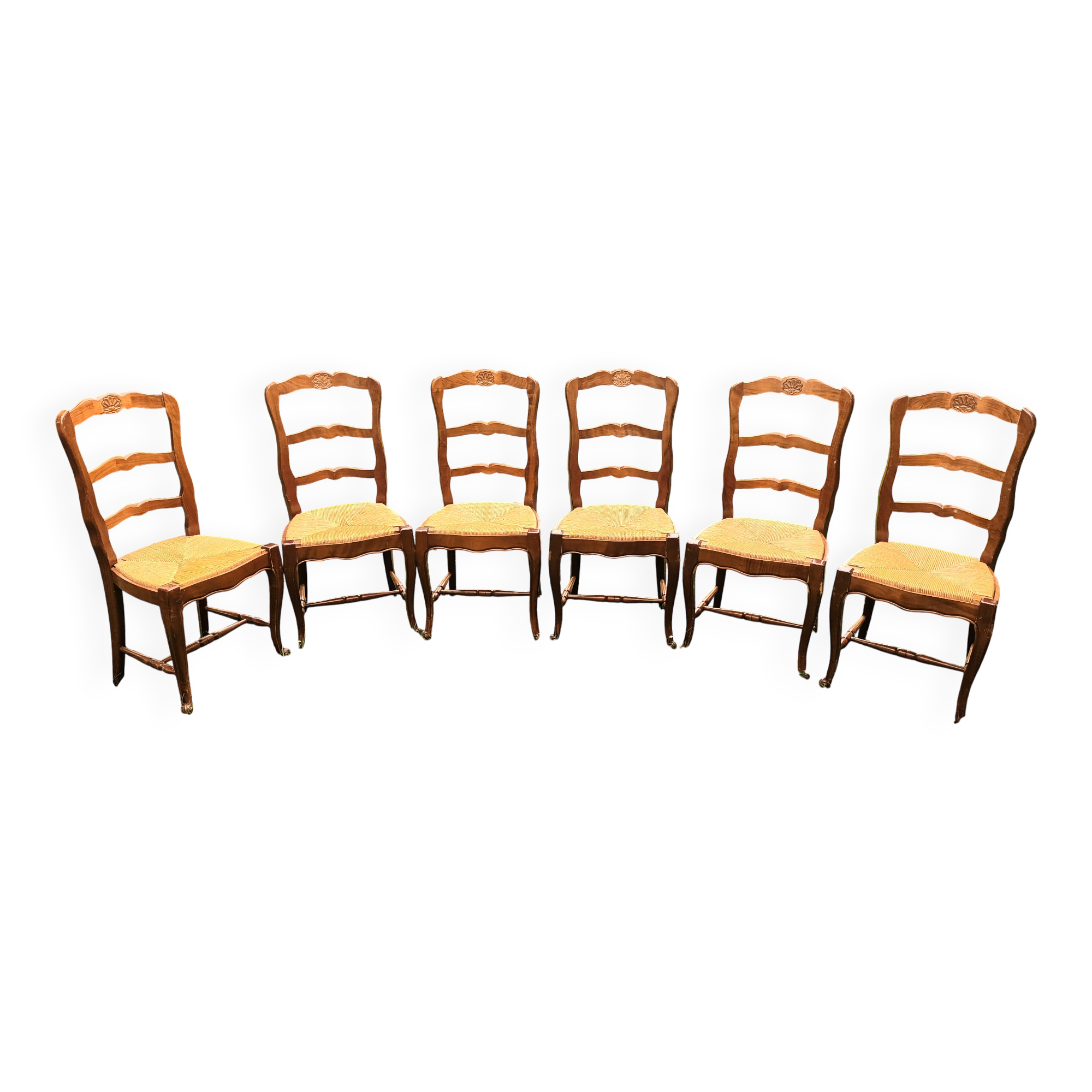 6 cherry wood chairs in Louis XV style