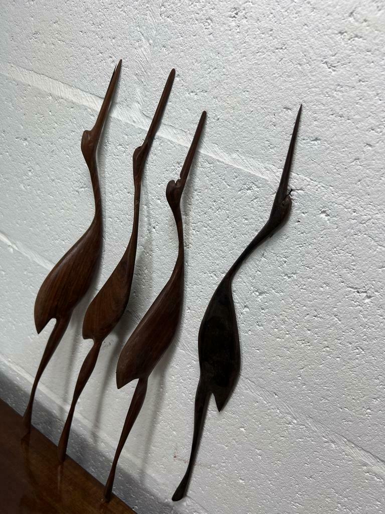 set of 4 vintage wooden wall sculptures / birds
