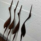 set of 4 vintage wooden wall sculptures / birds