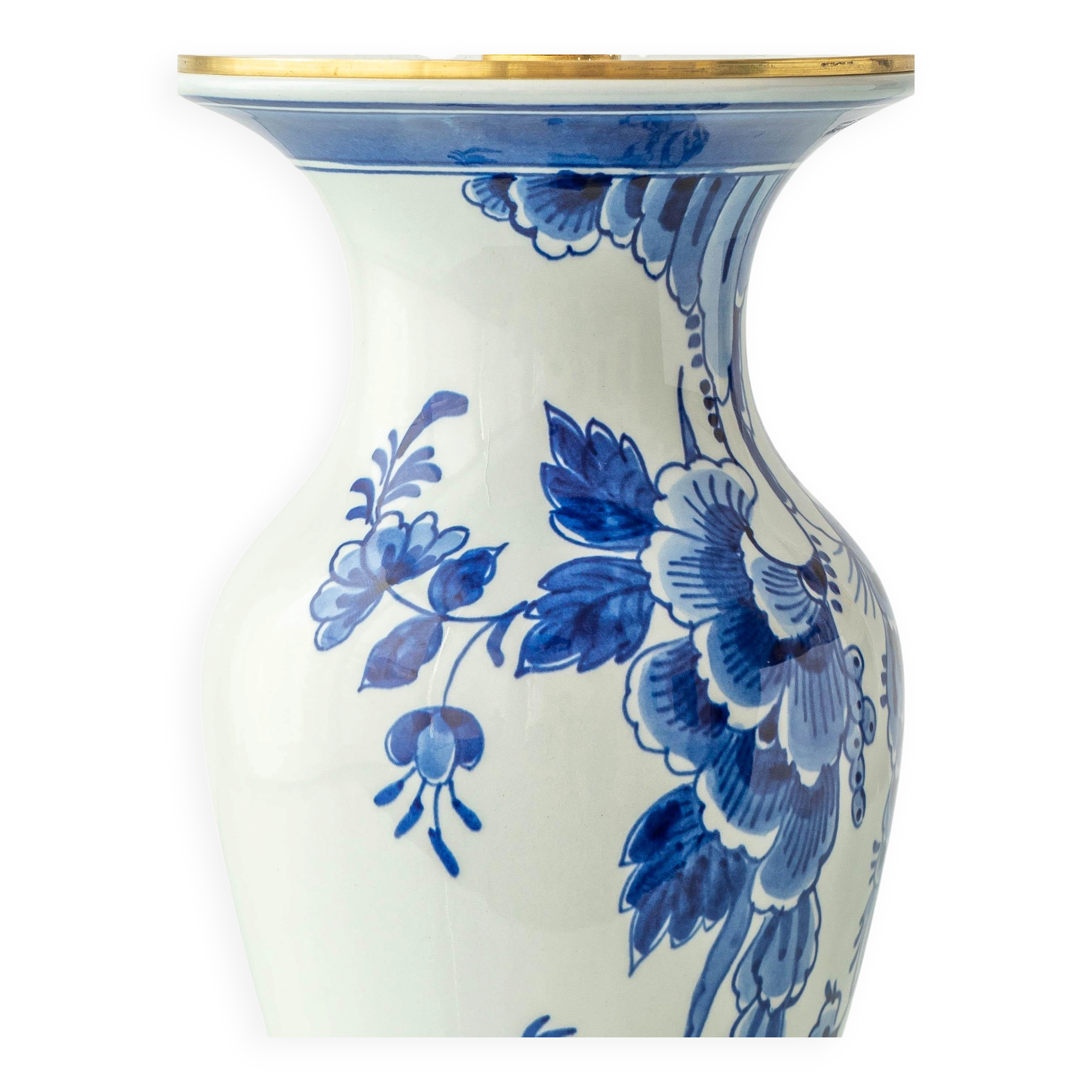 Pair of Chinese table lamps in Delft blue ceramic with new green silk shades.