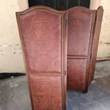 4-leaf wood and leather screen