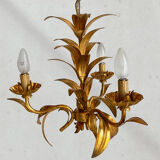 Chandelier golden metal leaves