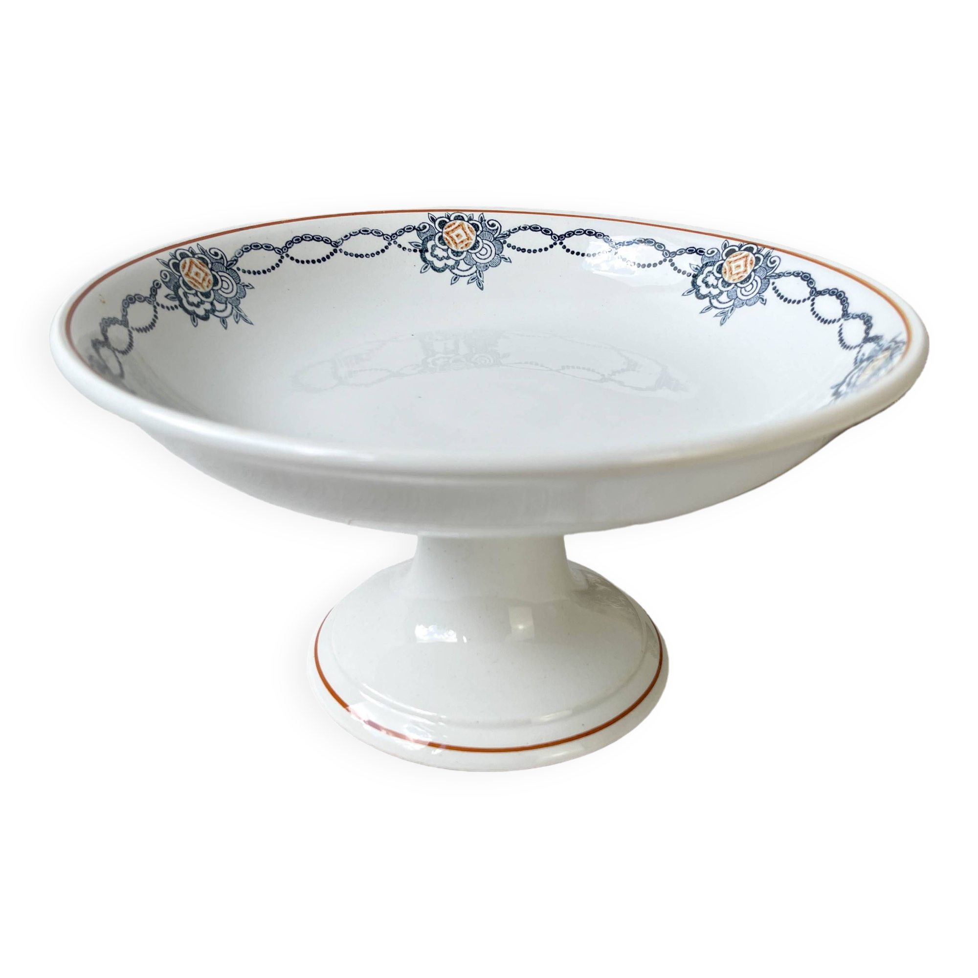 Vintage pedestal dish Blue Iron Earth St Amand French