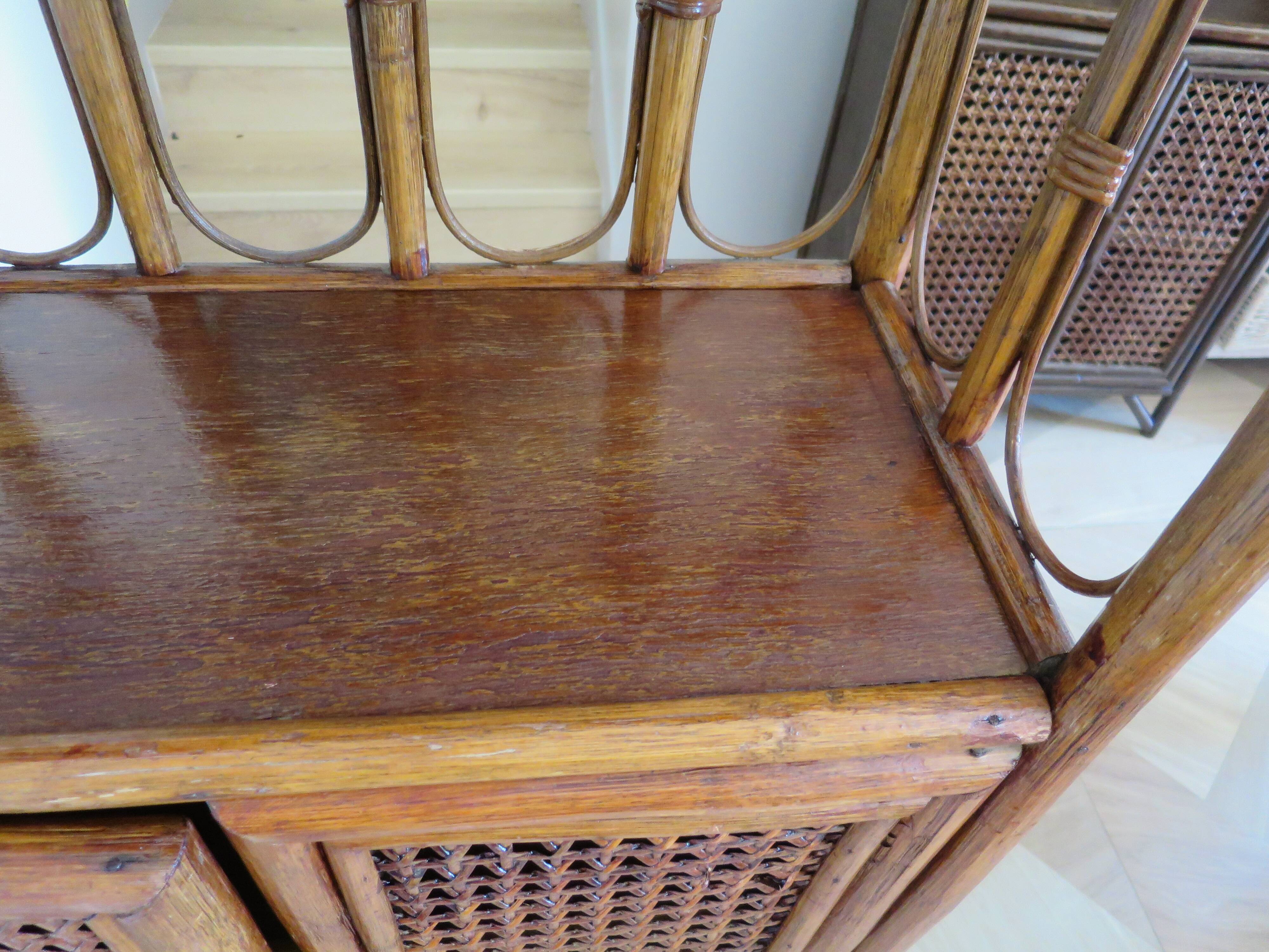 Retro-modernist - Sideboard-bookcase-2 doors-wood-rattan-cane-1960s
