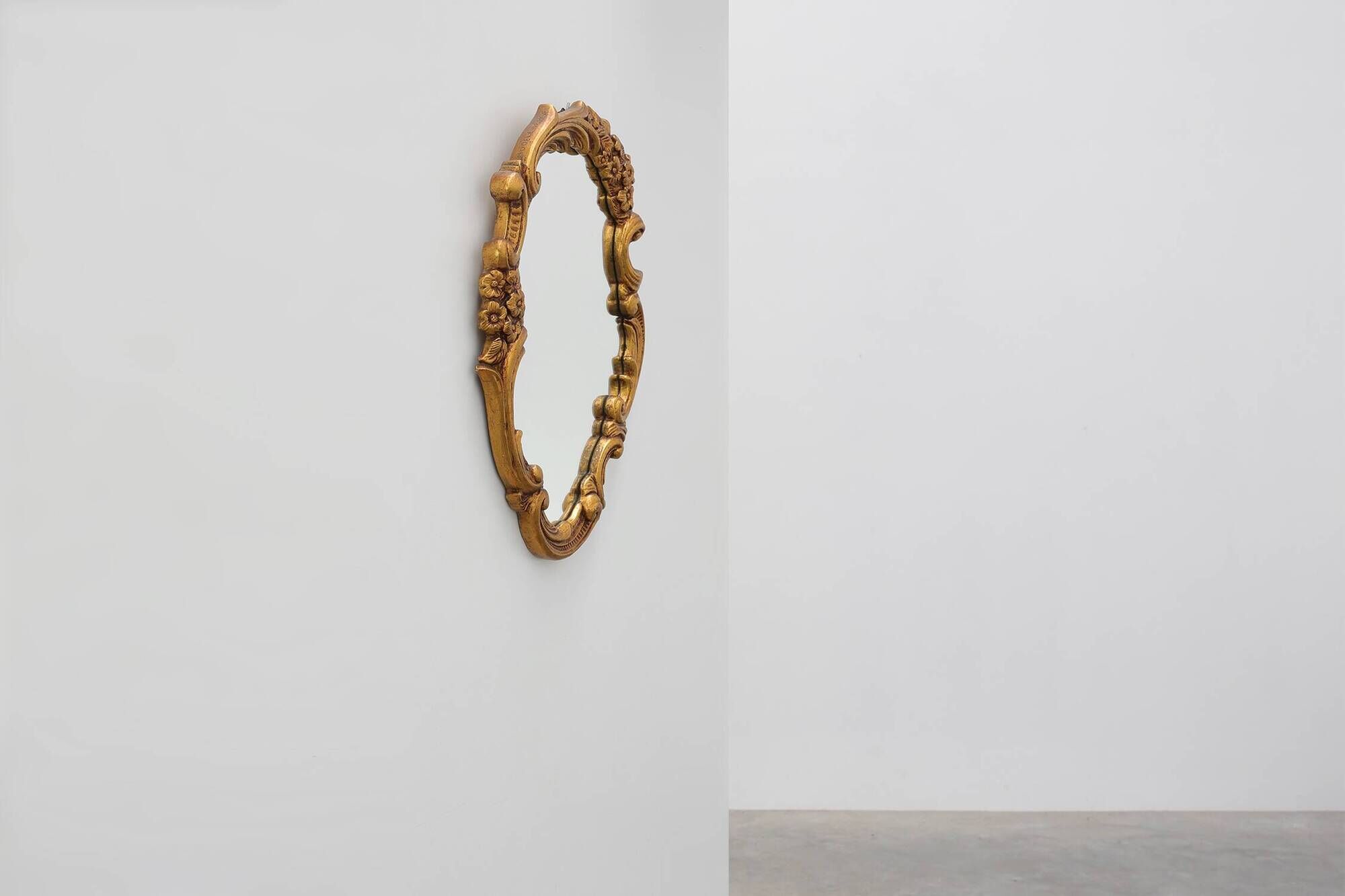 Rococo Style Gilt Mirror with Floral Garlands, Italy, 20th Century