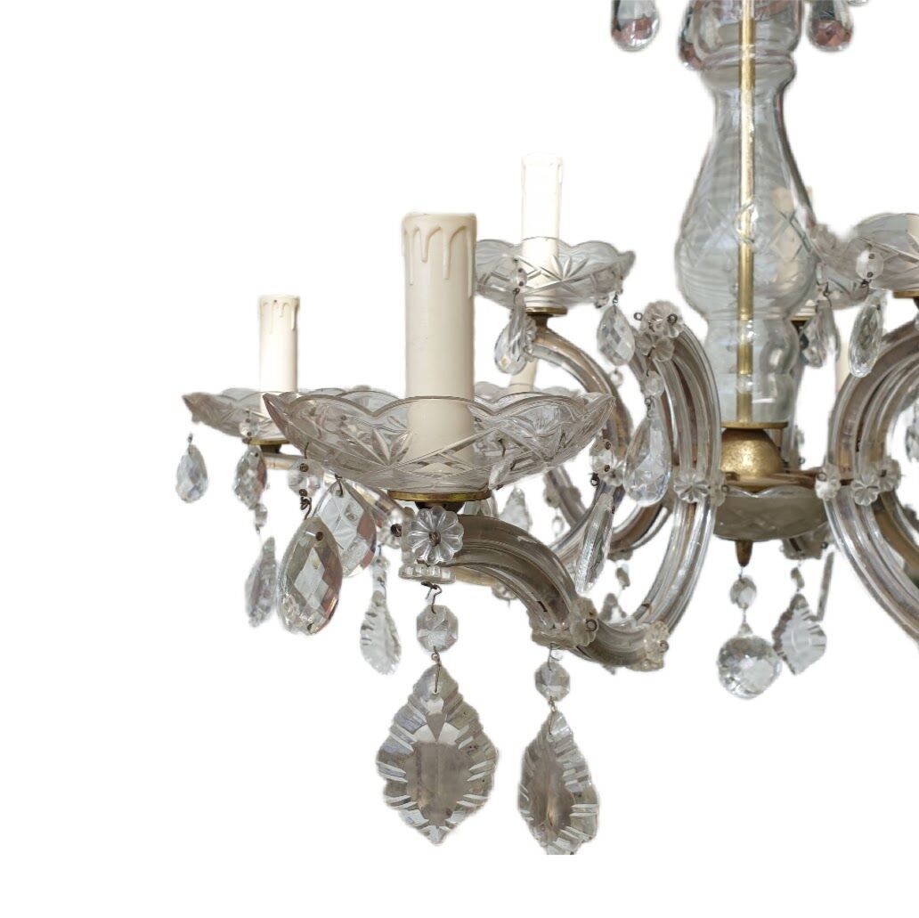 Murano style chandelier with six arms of light and nine lamps