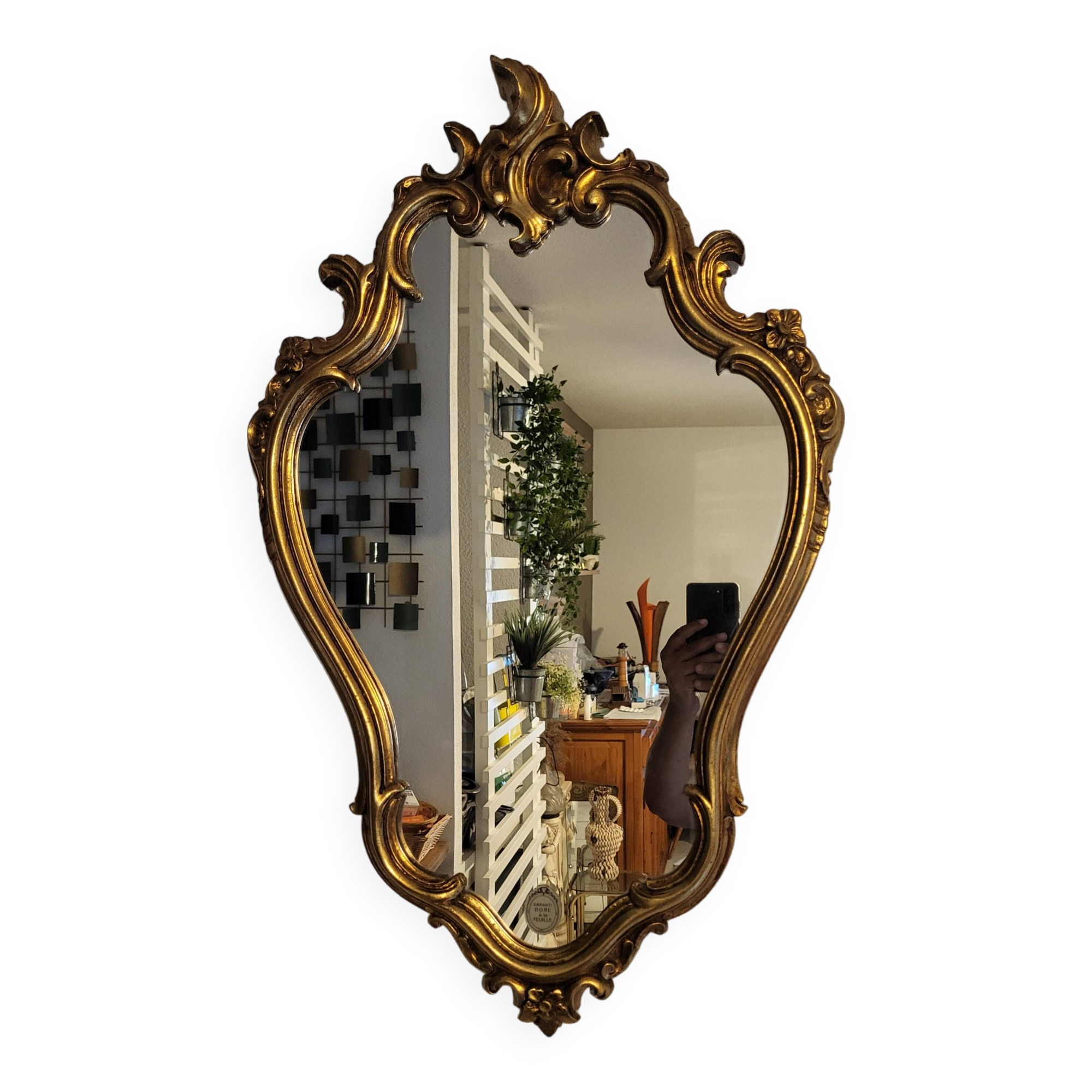 Miroir en bois d'or à  l or,style Louis 15