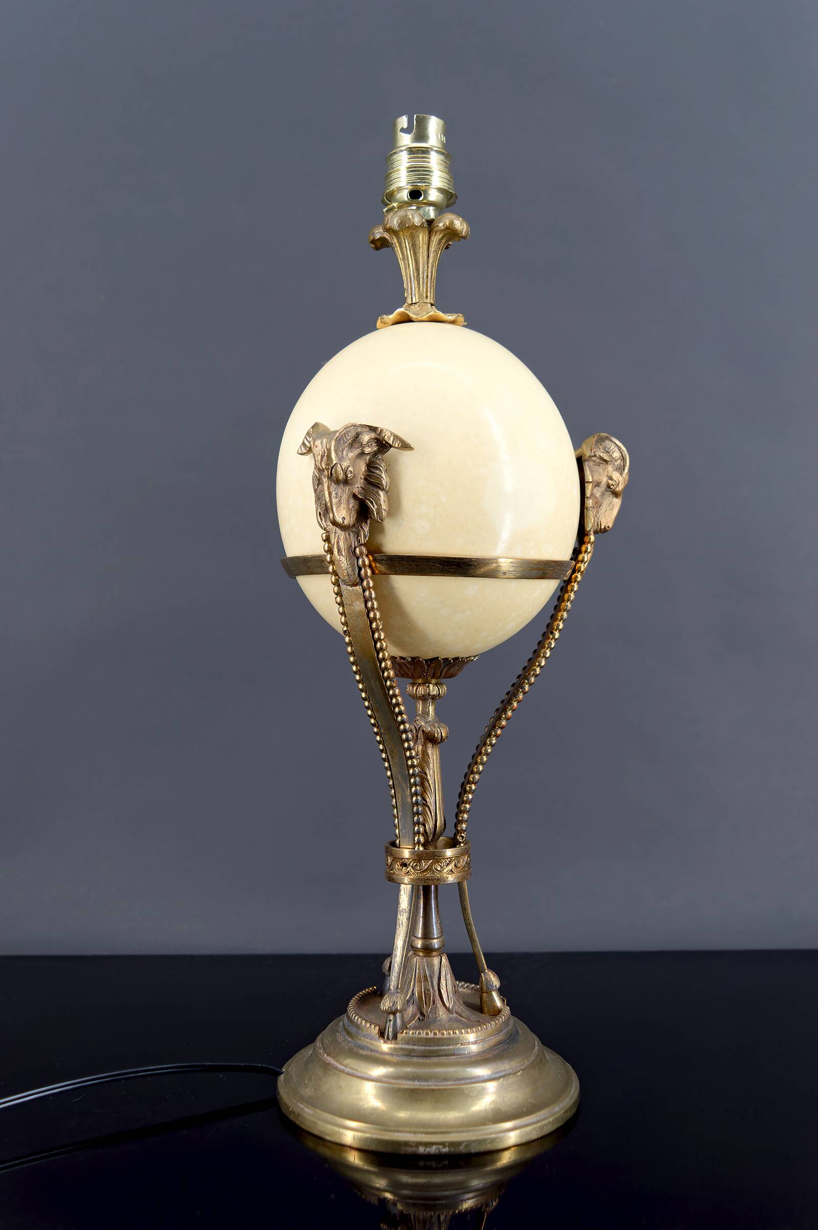 Neoclassical Lamp, Ostrich Egg & Bronze Animal Mount, c. 1900
