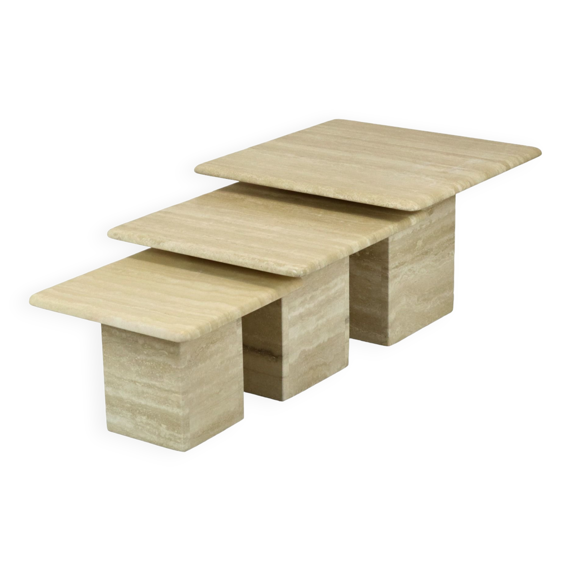 Set of 3 Vintage Travertine Nest Tables Coffee Tables Italy 1970s Design Side Table