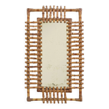 Mid-Century Bamboo & Rattan Mirror With Patina, French Riviera Style, 1950s
