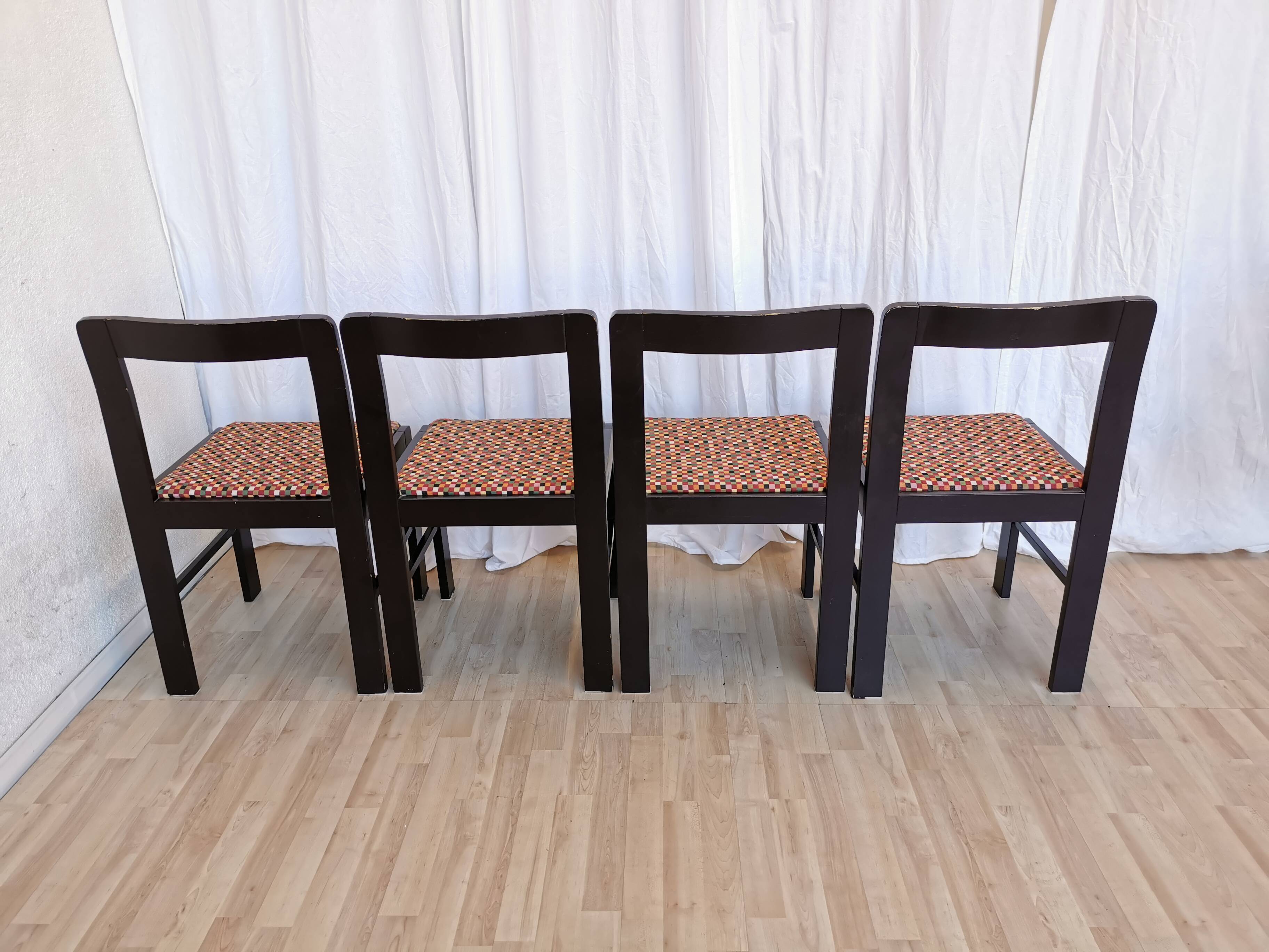 Vintage Black Wooden Dining Chairs: Retro Fabric Seats, 1970s Yugoslavia (S