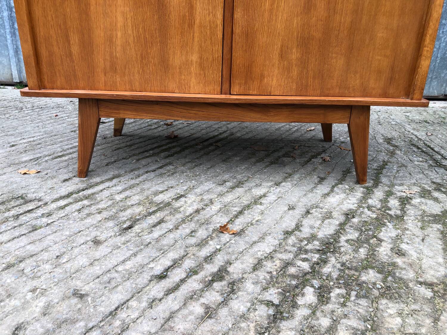 Vintage wardrobe with 2 doors and compass legs, made of oak plywood