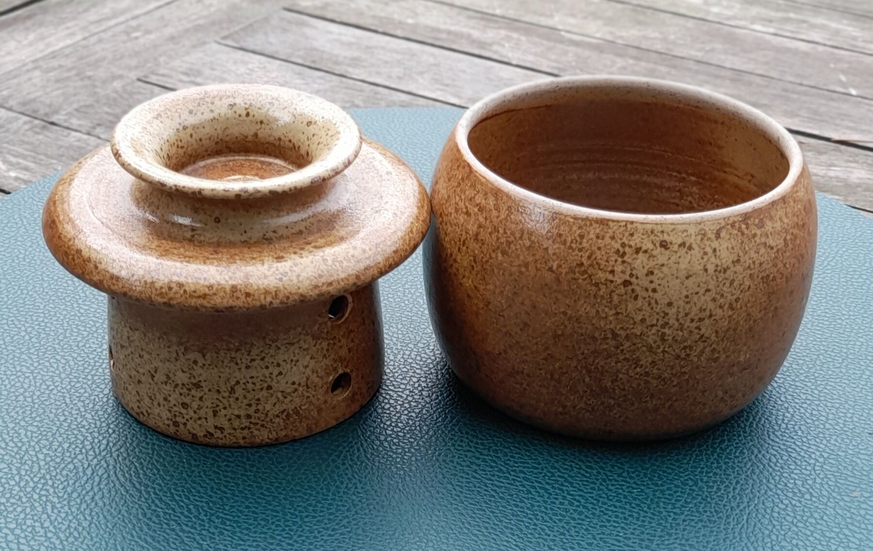 Old water butter dump, enamelled sandstone, circa 1970's