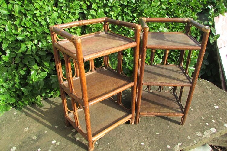 Pair of bedsides, rattan and bamboo