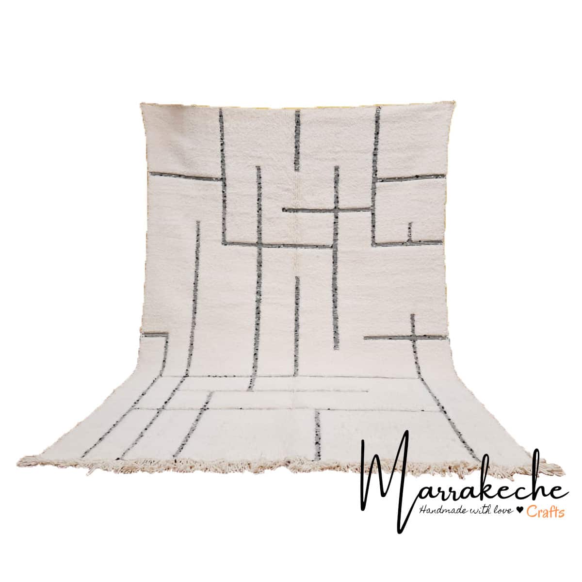 Tapis géométrique marocain blanc fait main – 2x3m laine premium