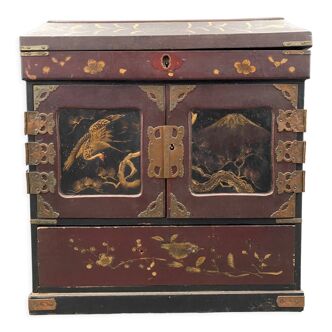 Cabinet Coffre à bijou en laque Chine ou Japon 1900 Décor d'oiseau