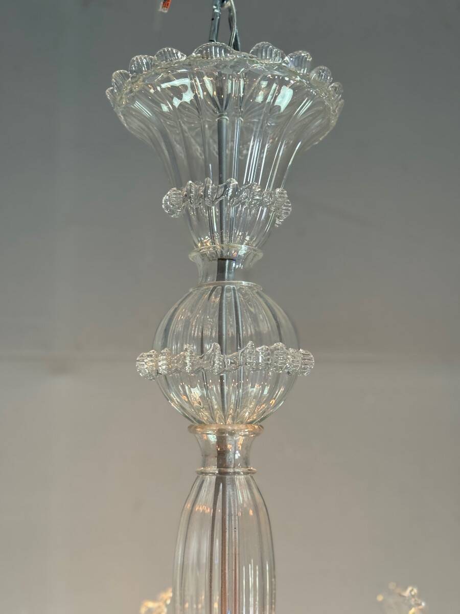 Venetian chandelier in colorless Murano glass, 6 light arms, circa 1940