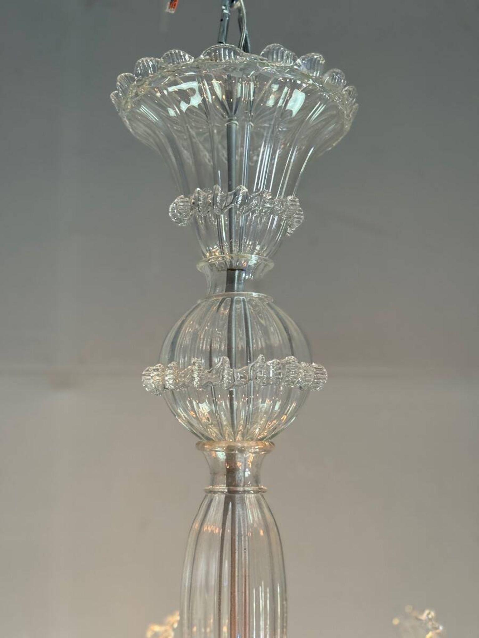 Venetian chandelier in colorless Murano glass, 6 light arms, circa 1940