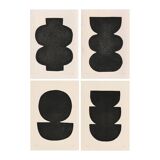 Collection of 4 black abstract paintings signed Eawy.