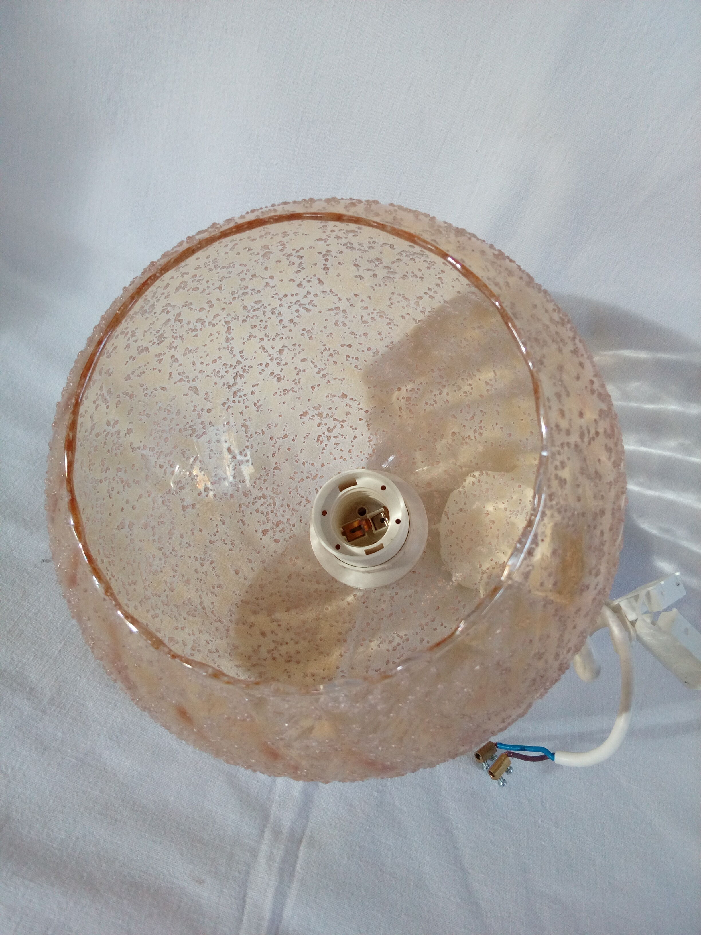 Hanging lamp globe ball in granular amber glass